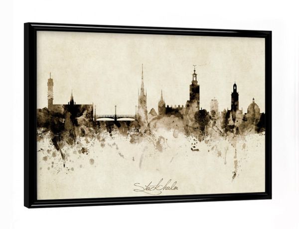 Poster mit schwarzem Rahmen "Stockholm Sweden Skyline Sepia" artboxONE - Städte / Stockholm
