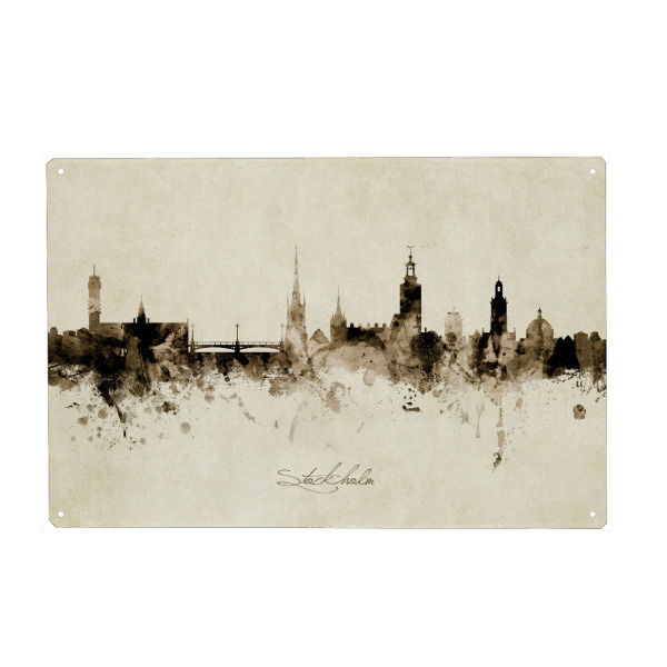 Holzbild "Stockholm Sweden Skyline Sepia" artboxONE - Städte / Stockholm - Stockholm,Sweden,Skyline,Cityscape,Stadtbild,Watercolor,Painting