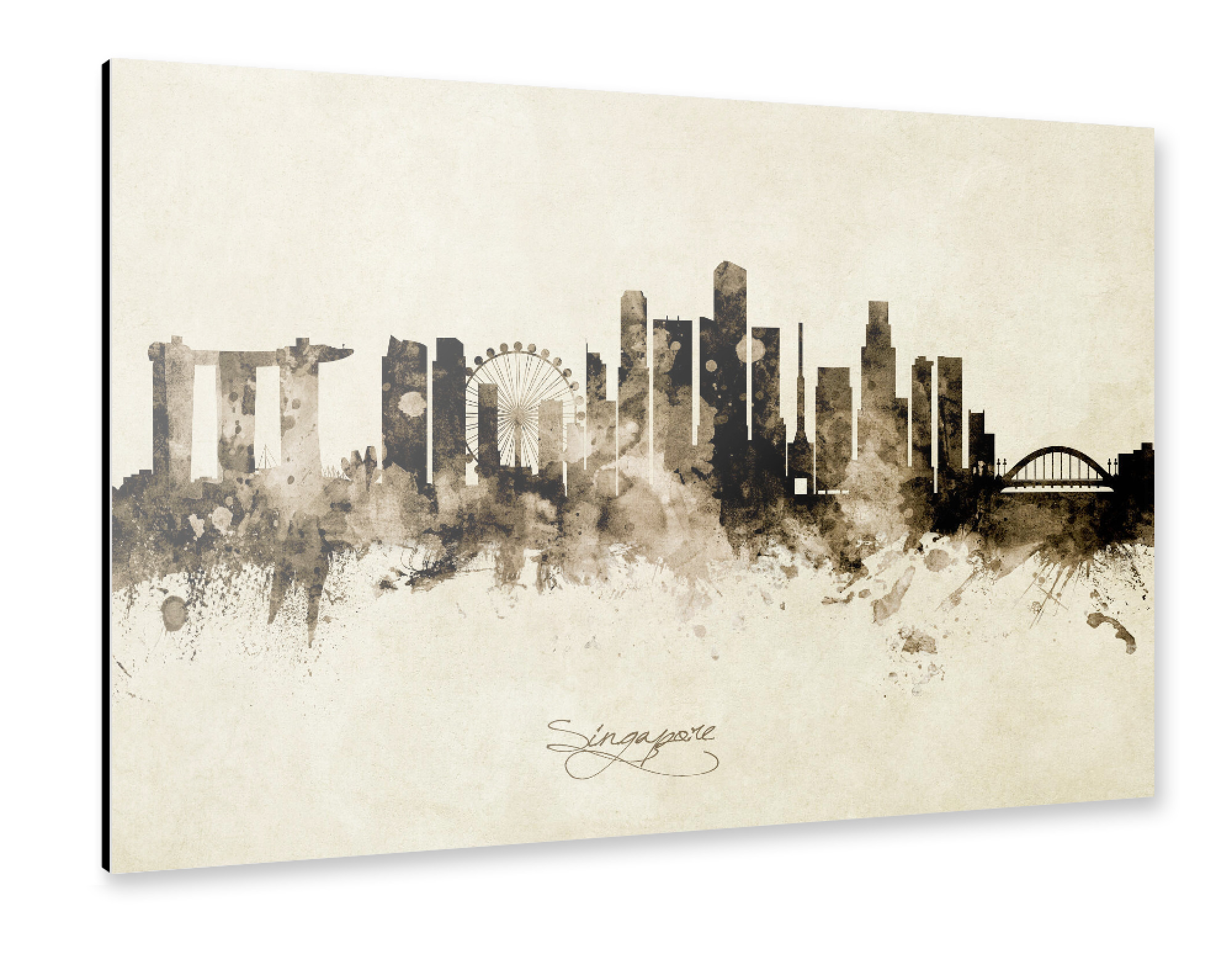 Alu-Dibond "Singapore Skyline Sepia" 75x50 cm artboxONE
