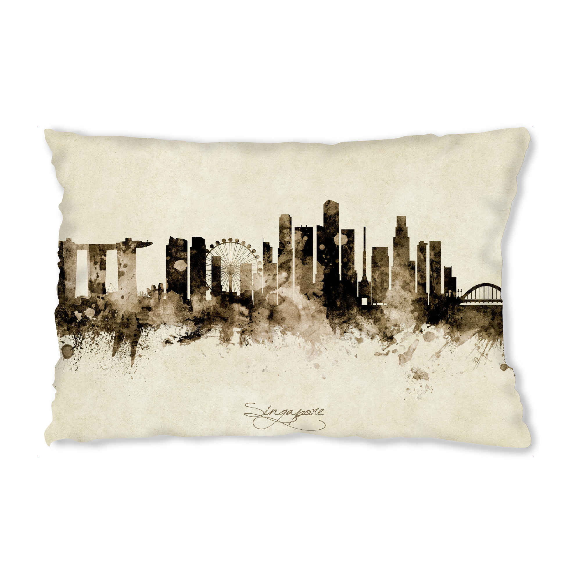 Design-Kissen "Singapore Skyline Sepia" artboxONE - Städte / Singapur - Singapore,Skyline,Cityscape,Stadtbild,Watercolor,Painting