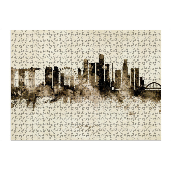 Puzzle Ravensburger "Singapore Skyline Sepia" artboxONE - Städte / Singapur - Singapore,Skyline,Cityscape,Stadtbild,Watercolor,Painting