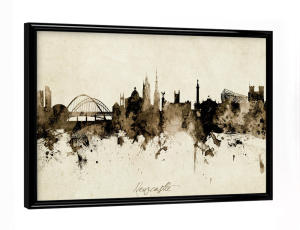 Poster mit schwarzem Rahmen "Newcastle England Skyline Sepia" artboxONE - Städte - Newcastle,England,Skyline,Cityscape,Stadtbild,Watercolor,Painting