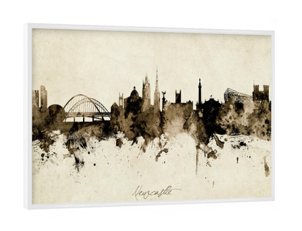 Poster mit weißem Rahmen "Newcastle England Skyline Sepia" artboxONE - Städte - Newcastle,England,Skyline,Cityscape,Stadtbild,Watercolor,Painting