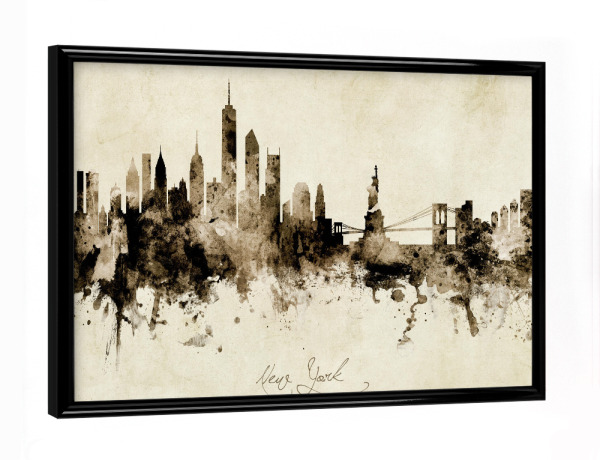 Poster mit schwarzem Rahmen "New York Skyline Sepia" artboxONE - Städte / New York - New york,Skyline,Cityscape,Stadtbild,Watercolor,Painting