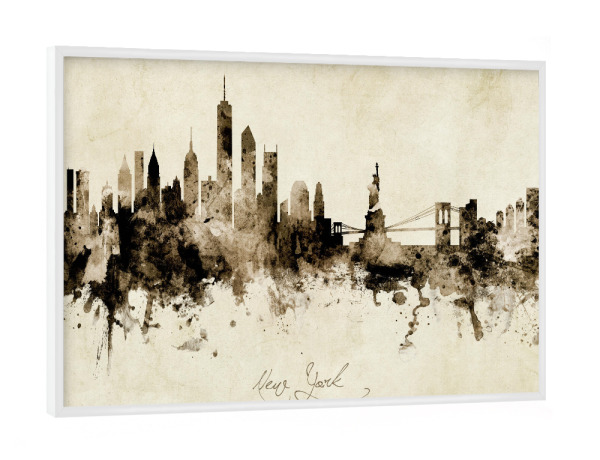 Poster mit weißem Rahmen "New York Skyline Sepia" artboxONE - Städte / New York - New york,Skyline,Cityscape,Stadtbild,Watercolor,Painting