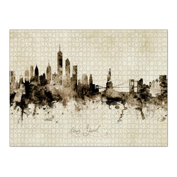 Puzzle Ravensburger "New York Skyline Sepia" artboxONE - Städte / New York - New york,Skyline,Cityscape,Stadtbild,Watercolor,Painting