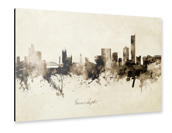 Alu-Dibond "Manchester England Skyline Sepia" 30x20 cm artboxONE