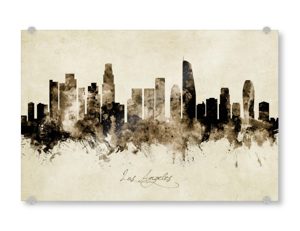 Acrylglasbild "Los Angeles CA Skyline Sepia" artboxONE - Städte / Los Angeles - Los angeles,California,Skyline,Cityscape,Stadtbild,Watercolor,Painting