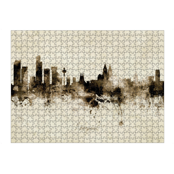 Puzzle Ravensburger "Liverpool England Skyline Sepia" artboxONE - Städte - Liverpool,England,Skyline,Cityscape,Stadtbild,Watercolor,Painting