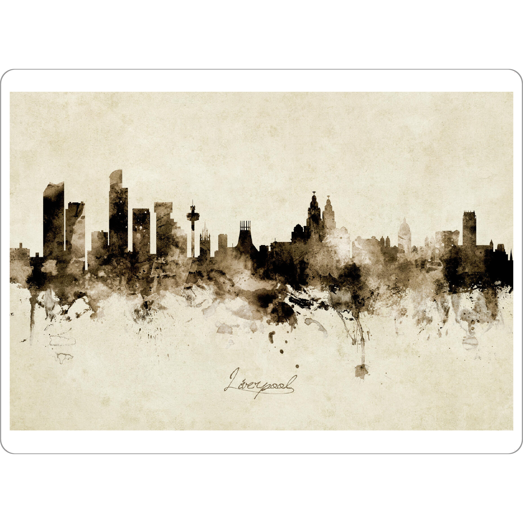 Tischset "Liverpool England Skyline Sepia" artboxONE - Städte - Liverpool,England,Skyline,Cityscape,Stadtbild,Watercolor,Painting - Bild liverpool