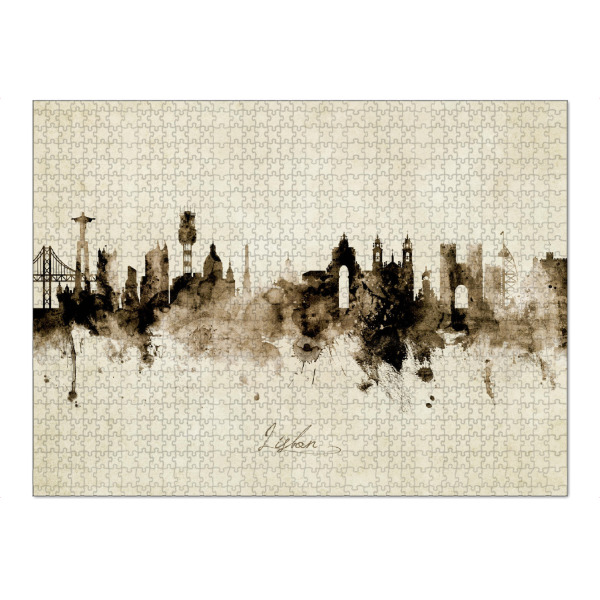 Puzzle Ravensburger "Lisbon Portugal Skyline Sepia" artboxONE - Städte - Lisbon,Portugal,Skyline,Cityscape,Stadtbild,Watercolor,Painting