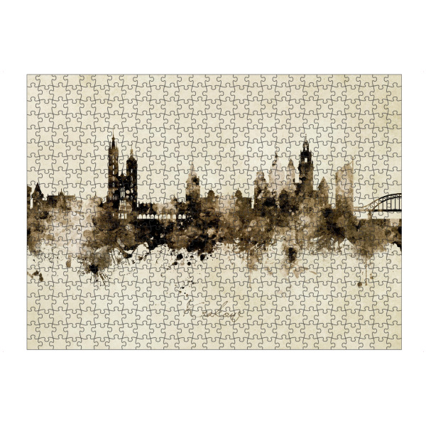 Puzzle Ravensburger "Krakow Poland Skyline Sepia" artboxONE - Städte - Krakow,Poland,Skyline,Cityscape,Stadtbild,Watercolor,Painting - Bild krakow