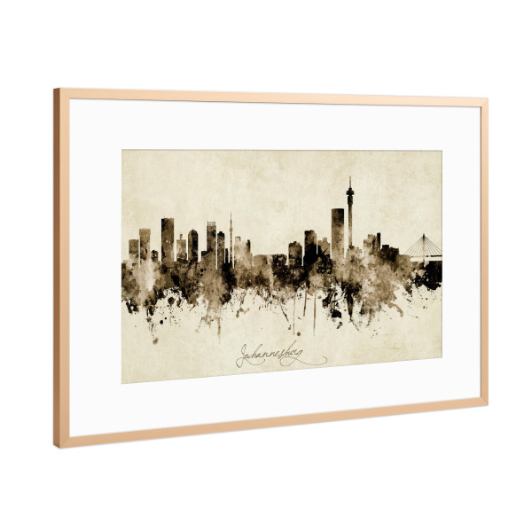 Poster mit Rahmen Kupfer "Johannesburg Skyline Sepia" artboxONE - Städte - Johannesburg,South africa,Skyline,Cityscape,Stadtbild,Watercolor,Painting