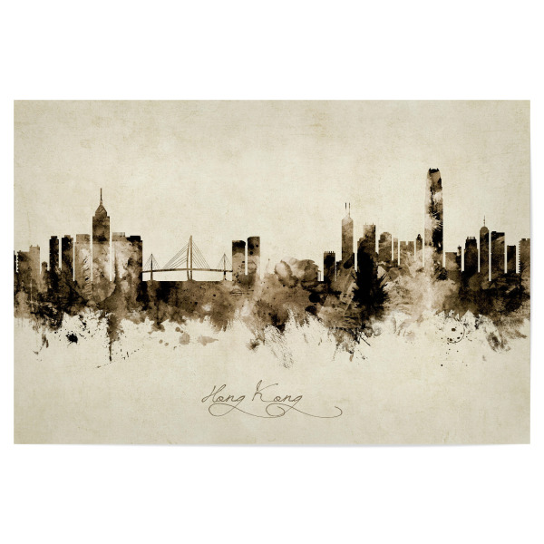 Poster "Hong Kong Skyline Sepia" artboxONE - Städte - Hong kong,China,Skyline,Cityscape,Stadtbild,Watercolor,Painting