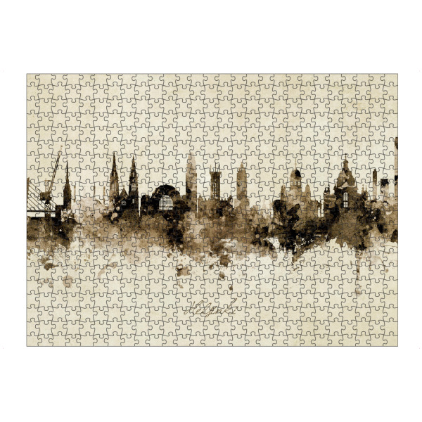 Puzzle Ravensburger "Helsinki Finland Skyline Sepia" artboxONE - Städte - Helsinki,Finland,Skyline,Cityscape,Stadtbild,Watercolor,Painting