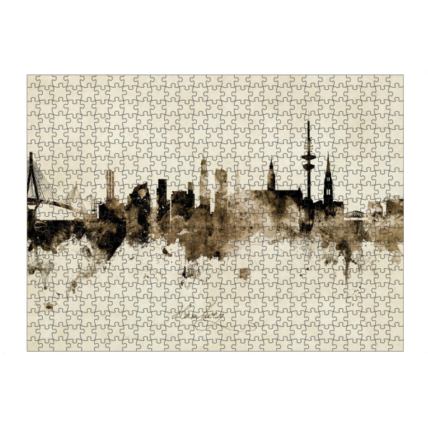 Puzzle Ravensburger "Hamburg Germany Skyline Sepia" artboxONE - Städte - Hamburg,Germany,Skyline,Cityscape,Stadtbild,Watercolor,Painting