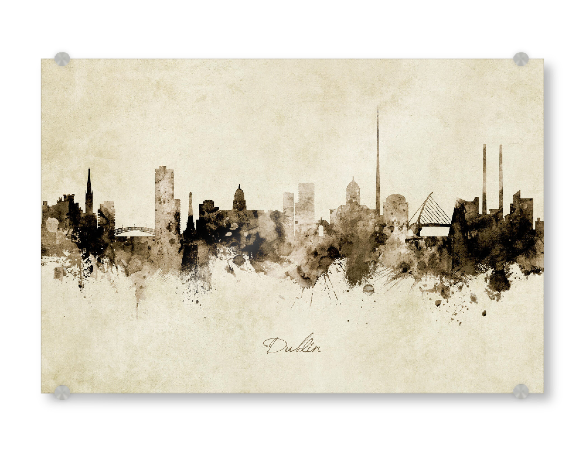 Acrylglasbild "Dublin Ireland Skyline Sepia" artboxONE - Städte - Dublin,Ireland,Skyline,Cityscape,Stadtbild,Watercolor,Painting