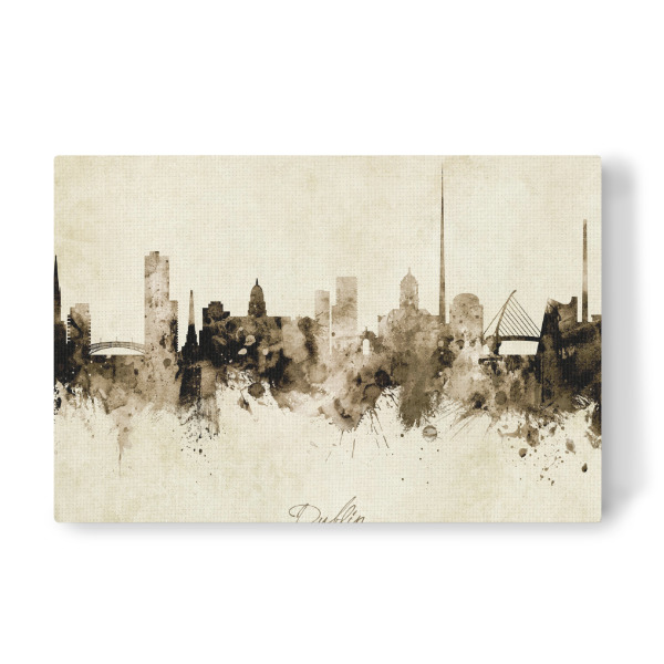 Leinwandbild "Dublin Ireland Skyline Sepia" artboxONE - Städte - Dublin,Ireland,Skyline,Cityscape,Stadtbild,Watercolor,Painting