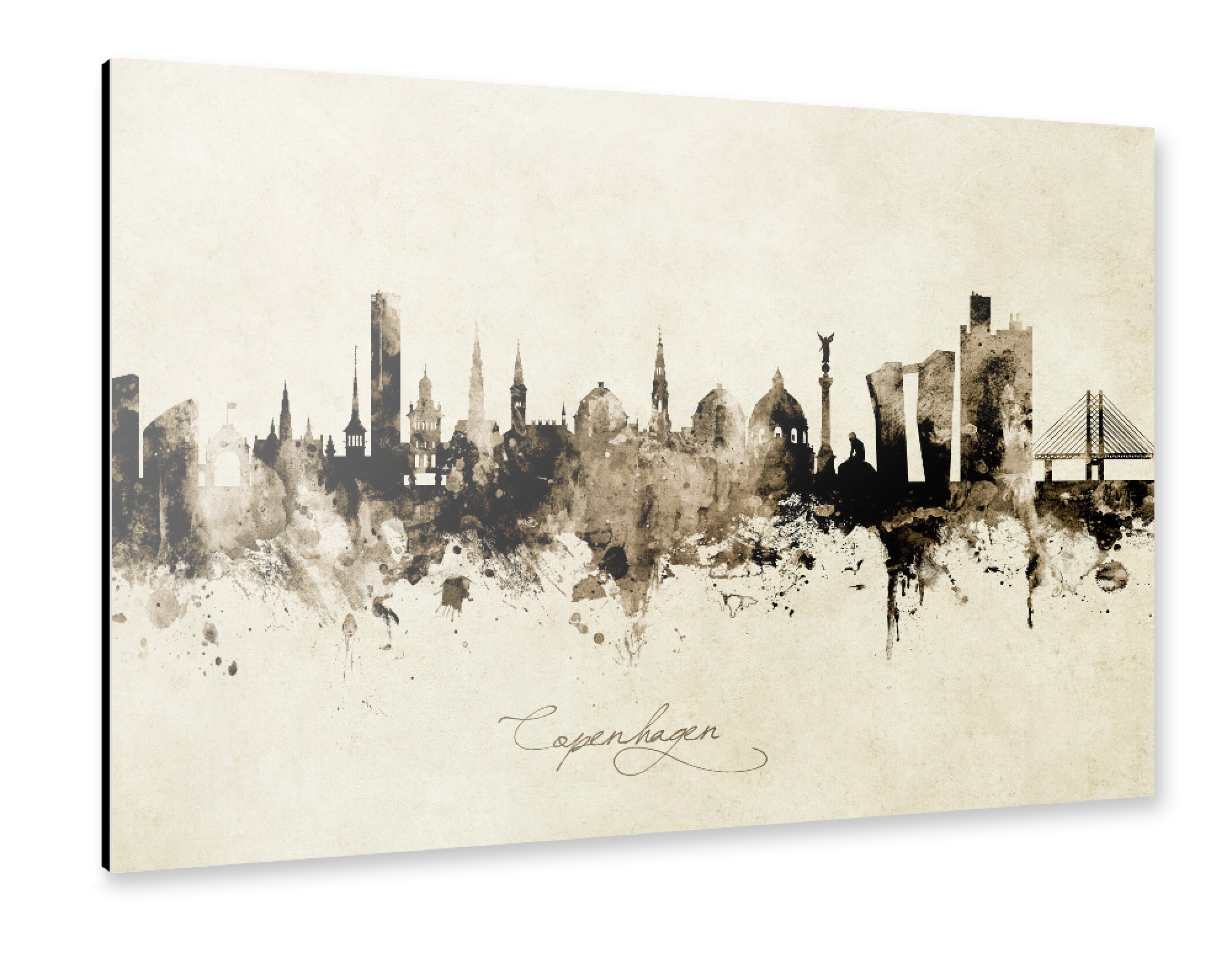 Alu-Dibond "Copenhagen Denmark Skyline sepia" 75x50 cm artboxONE