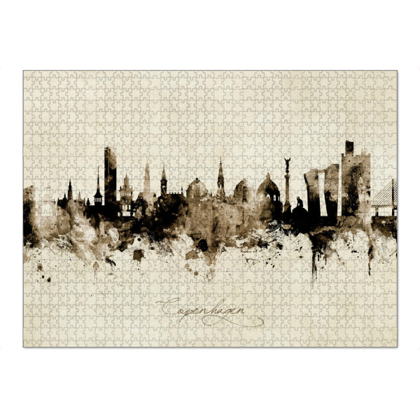 Puzzle Ravensburger "Copenhagen Denmark Skyline sepia" artboxONE - Städte / København