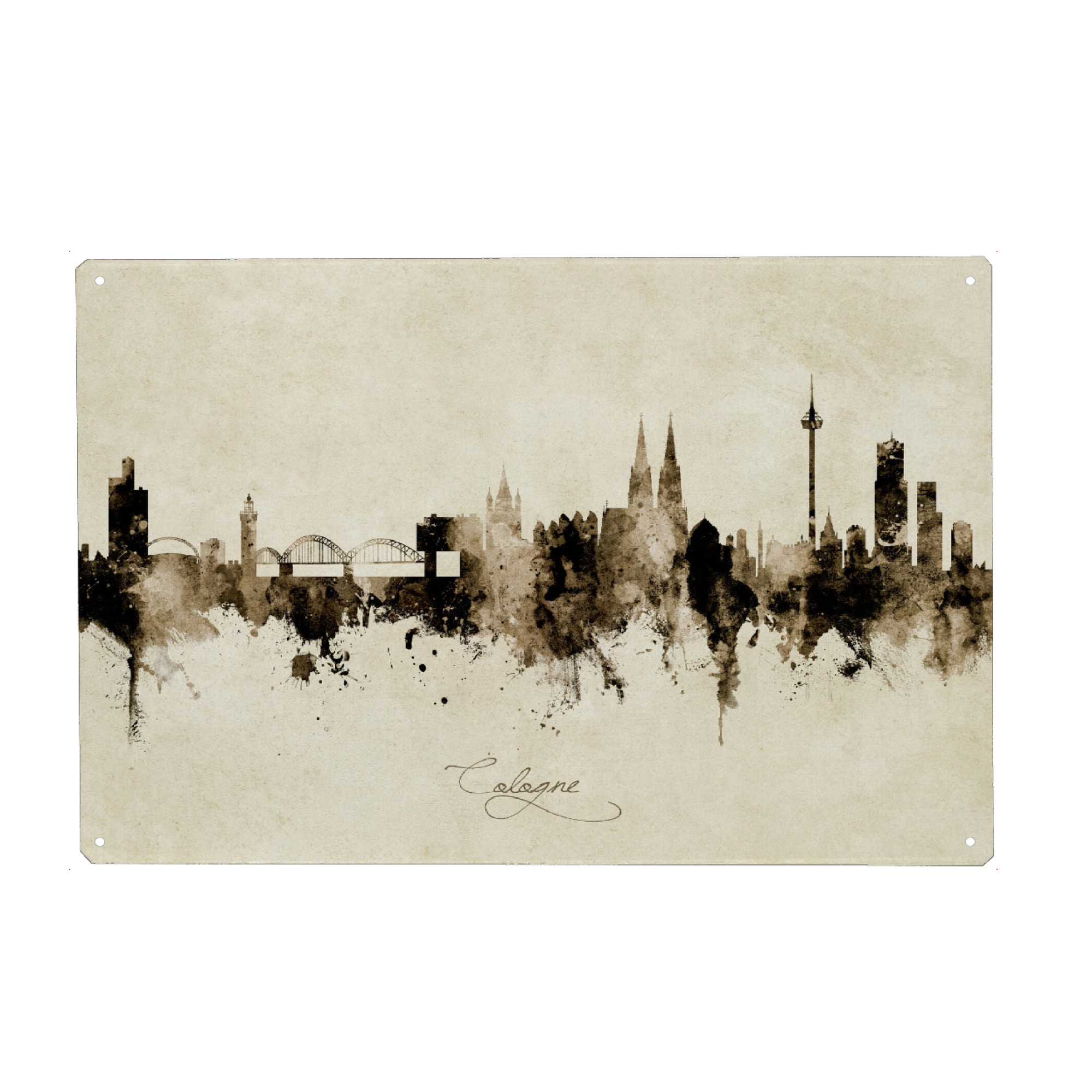 Metall Poster "Cologne Germany Skyline sepia" artboxONE - Städte / Köln - Cologne,Germany,Skyline,Cityscape,Stadtbild,Watercolor,Painting