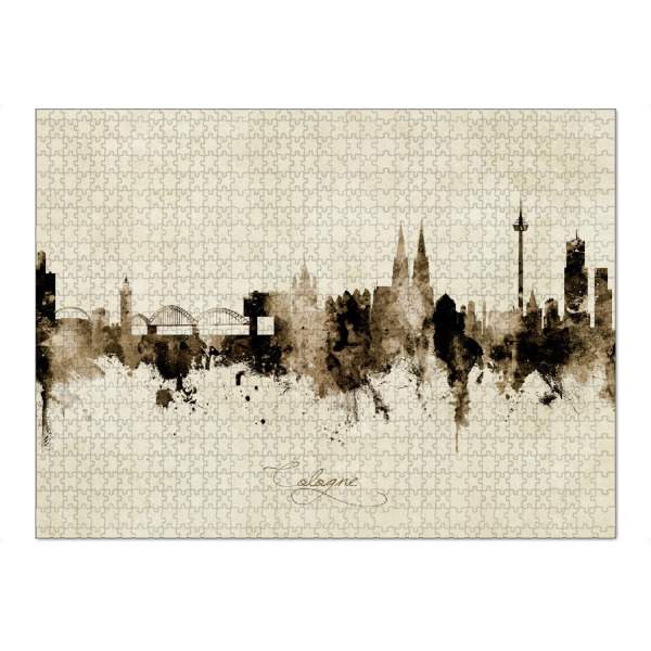 Puzzle Ravensburger "Cologne Germany Skyline sepia" artboxONE - Städte / Köln - Cologne,Germany,Skyline,Cityscape,Stadtbild,Watercolor,Painting