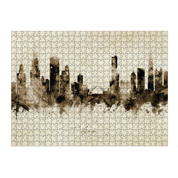 artboxONE Puzzle "Chicago Illinois Skyline sepia" artboxONE - Städte / Chicago - Chicago,Illinois,Skyline,Cityscape,Stadtbild,Watercolor,Painting