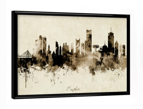 Poster mit schwarzem Rahmen "Boston Massachusetts Skyline sepia" artboxONE - Städte / Boston