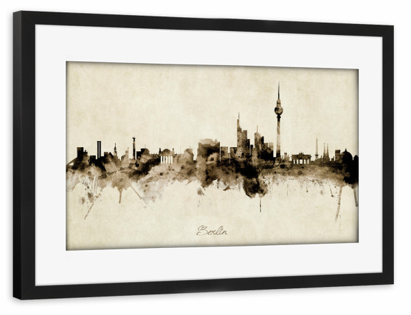 Poster mit Rahmen schwarz "Berlin Germany Skyline sepia" artboxONE - Städte / Berlin - Berlin,Germany,Skyline,Cityscape,Stadtbild,Watercolor,Painting