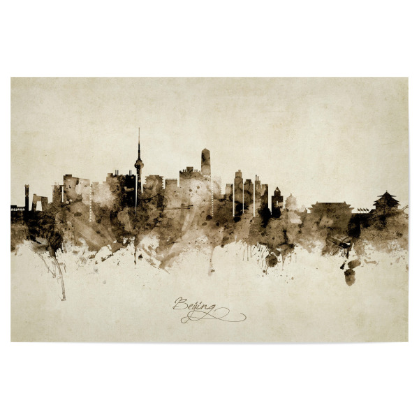 Poster 30x20 cm "Beijing China Skyline vintage" artboxONE - Städte - Beijing,China,Skyline,Cityscape,Stadtbild,Watercolor,Painting