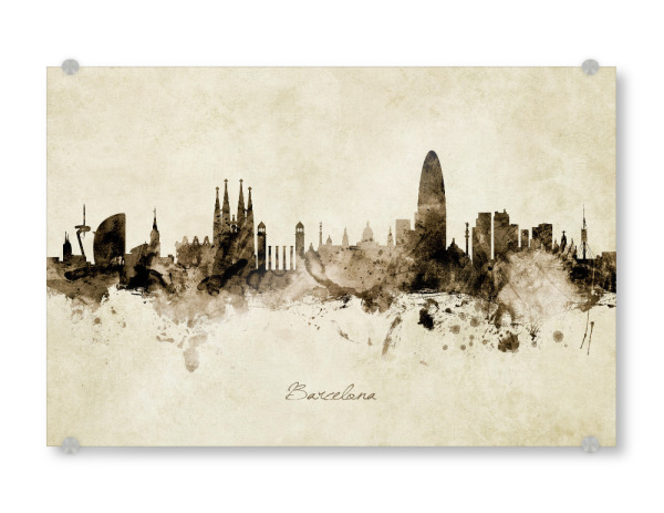 Acrylglasbild "Barcelona Spain Skyline vintage" artboxONE - Städte / Barcelona - Barcelona,Spain,Skyline,Cityscape,Stadtbild,Watercolor,Painting