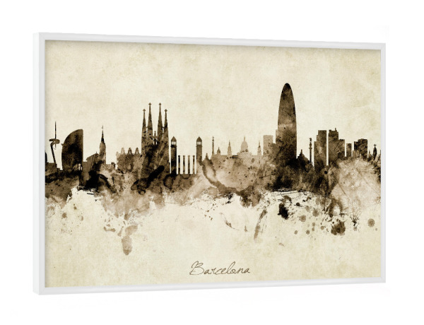 Poster mit weißem Rahmen "Barcelona Spain Skyline vintage" artboxONE - Städte / Barcelona