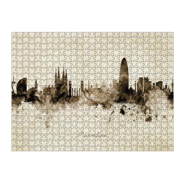 Puzzle Ravensburger "Barcelona Spain Skyline vintage" artboxONE - Städte / Barcelona - Barcelona,Spain,Skyline,Cityscape,Stadtbild,Watercolor,Painting