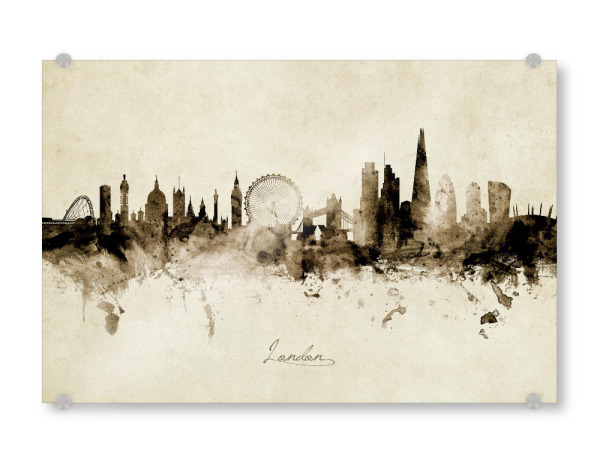 Acrylglasbild "London England Skyline vintage" artboxONE - Städte / London - London,England,Skyline,Cityscape,Stadtbild,Watercolor,Painting