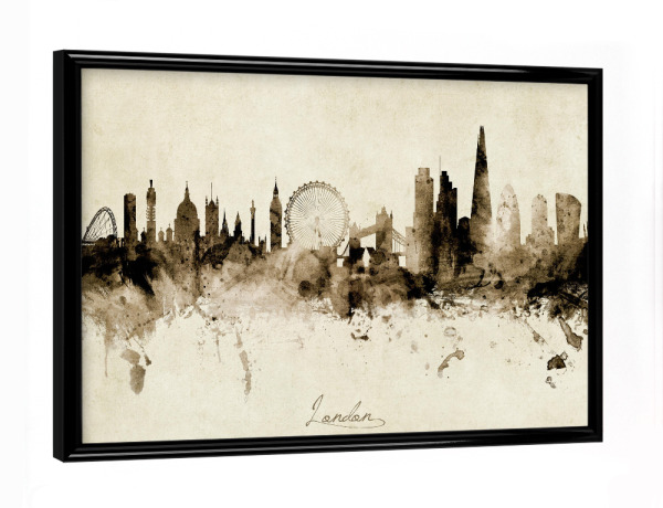 Poster mit schwarzem Rahmen "London England Skyline vintage" artboxONE - Städte / London