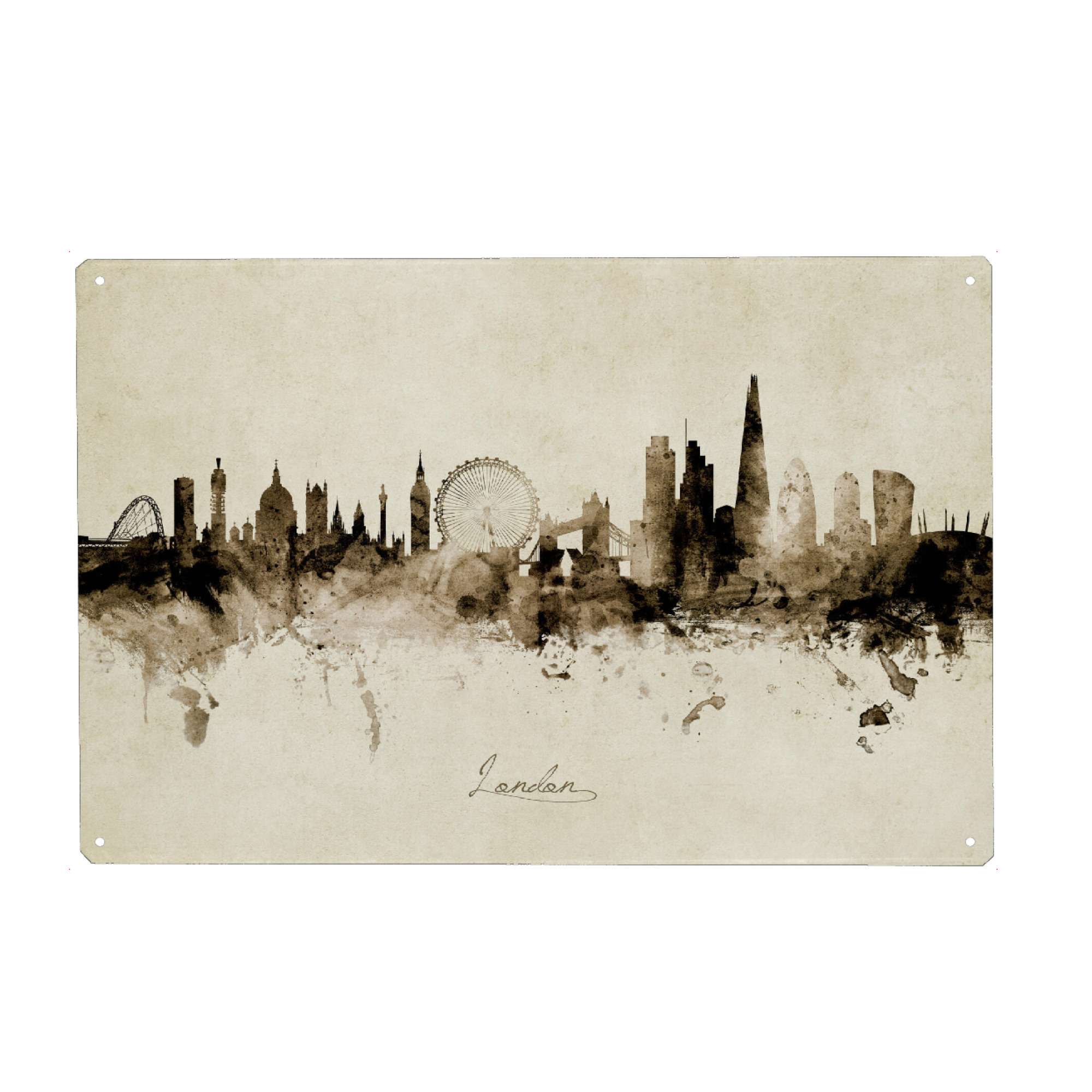 Metall Poster "London England Skyline vintage" artboxONE - Städte / London - London,England,Skyline,Cityscape,Stadtbild,Watercolor,Painting