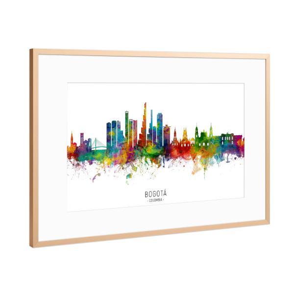 Poster mit Rahmen Kupfer "Bogotá Colombia Skyline txt" artboxONE - Städte - Bogotá,Colombia,Skyline,Cityscape,Stadtbild,Watercolor,Painting