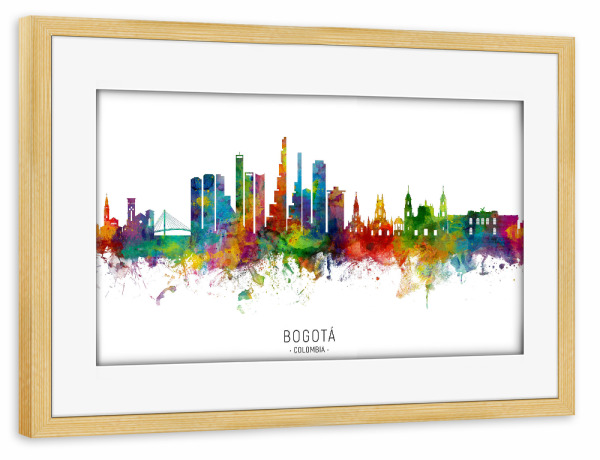 Poster mit Rahmen kiefer "Bogotá Colombia Skyline txt" artboxONE - Städte - Bogotá,Colombia,Skyline,Cityscape,Stadtbild,Watercolor,Painting