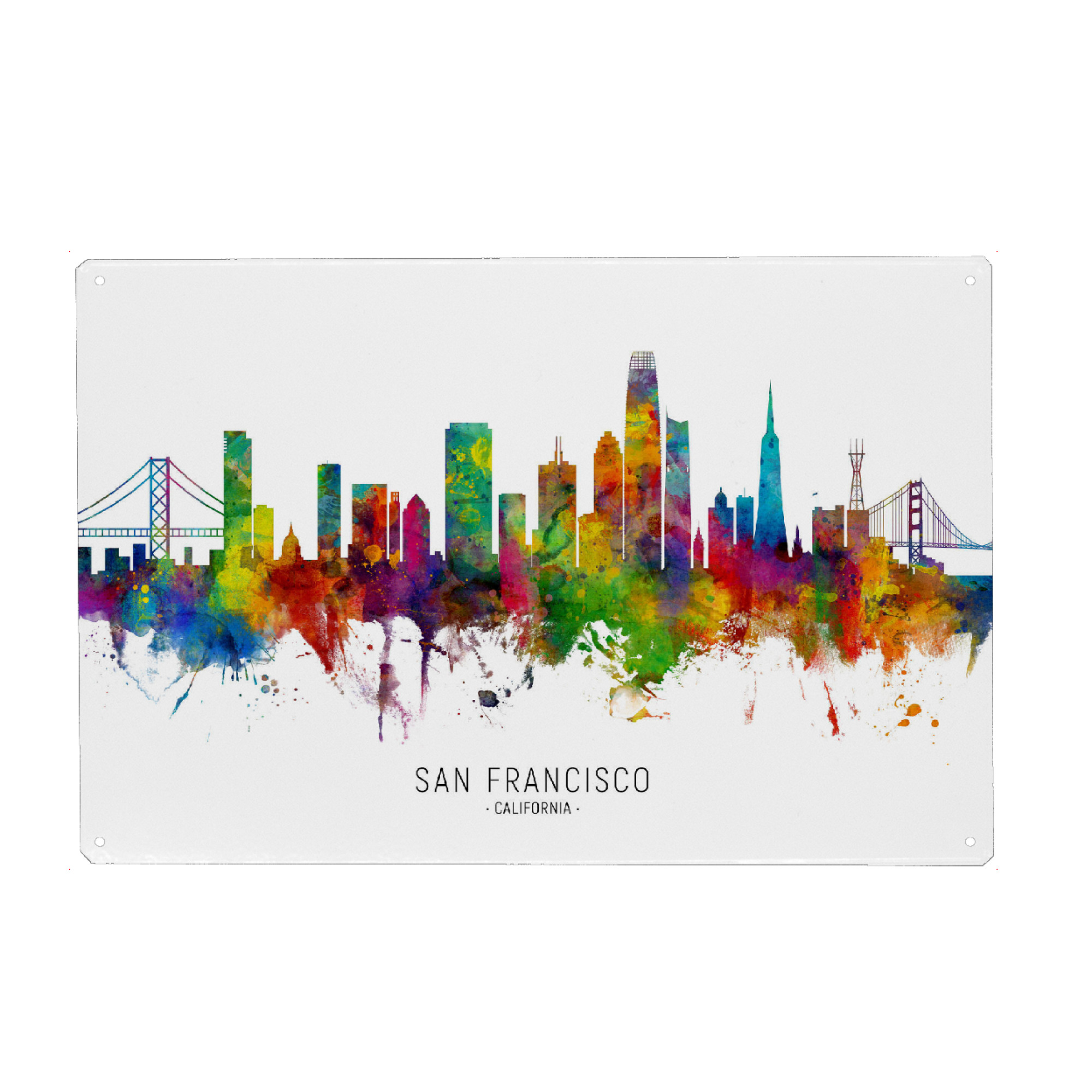 Holzbild "San Francisco CA Skyline txt" artboxONE - Städte / San Francisco - San francisco,California,Skyline,Cityscape,Stadtbild,Watercolor,Painting