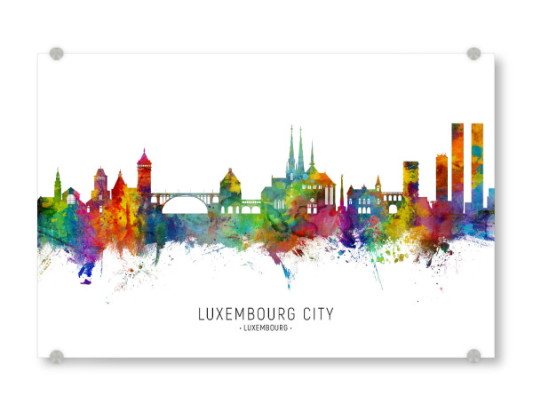 Acrylglasbild "Luxembourg City Skyline txt" artboxONE - Städte - Luxembourg city,Luxembourg,Skyline,Cityscape,Stadtbild,Watercolor,Painting
