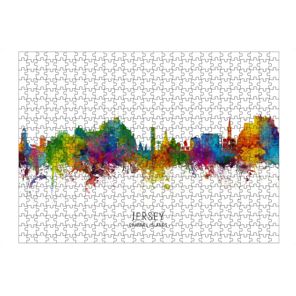 artboxONE Puzzle "Jersey Channel Islands Skyline txt" artboxONE - Städte - Jersey,Channel islands,Skyline,Cityscape,Stadtbild,Watercolor,Painting