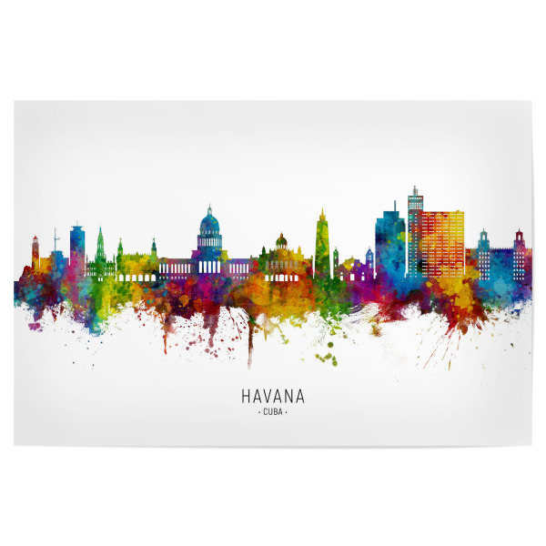 Poster 30x20 cm "Havana Cuba Skyline txt" artboxONE - Städte - Havana,Cuba,Skyline,Cityscape,Stadtbild,Watercolor,Painting
