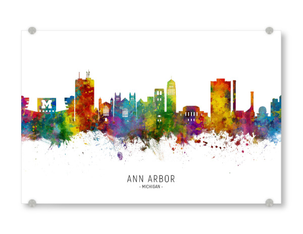 Acrylglasbild "Ann Arbor Michigan Skyline txt" artboxONE - Städte - Ann arbor,Michigan,Skyline,Cityscape,Stadtbild,Watercolor,Painting