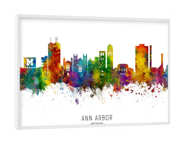 Poster mit weißem Rahmen "Ann Arbor Michigan Skyline txt" artboxONE - Städte - Ann arbor,Michigan,Skyline,Cityscape,Stadtbild,Watercolor,Painting