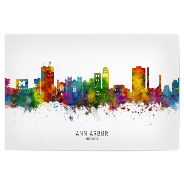Poster "Ann Arbor Michigan Skyline txt" artboxONE - Städte - Ann arbor,Michigan,Skyline,Cityscape,Stadtbild,Watercolor,Painting