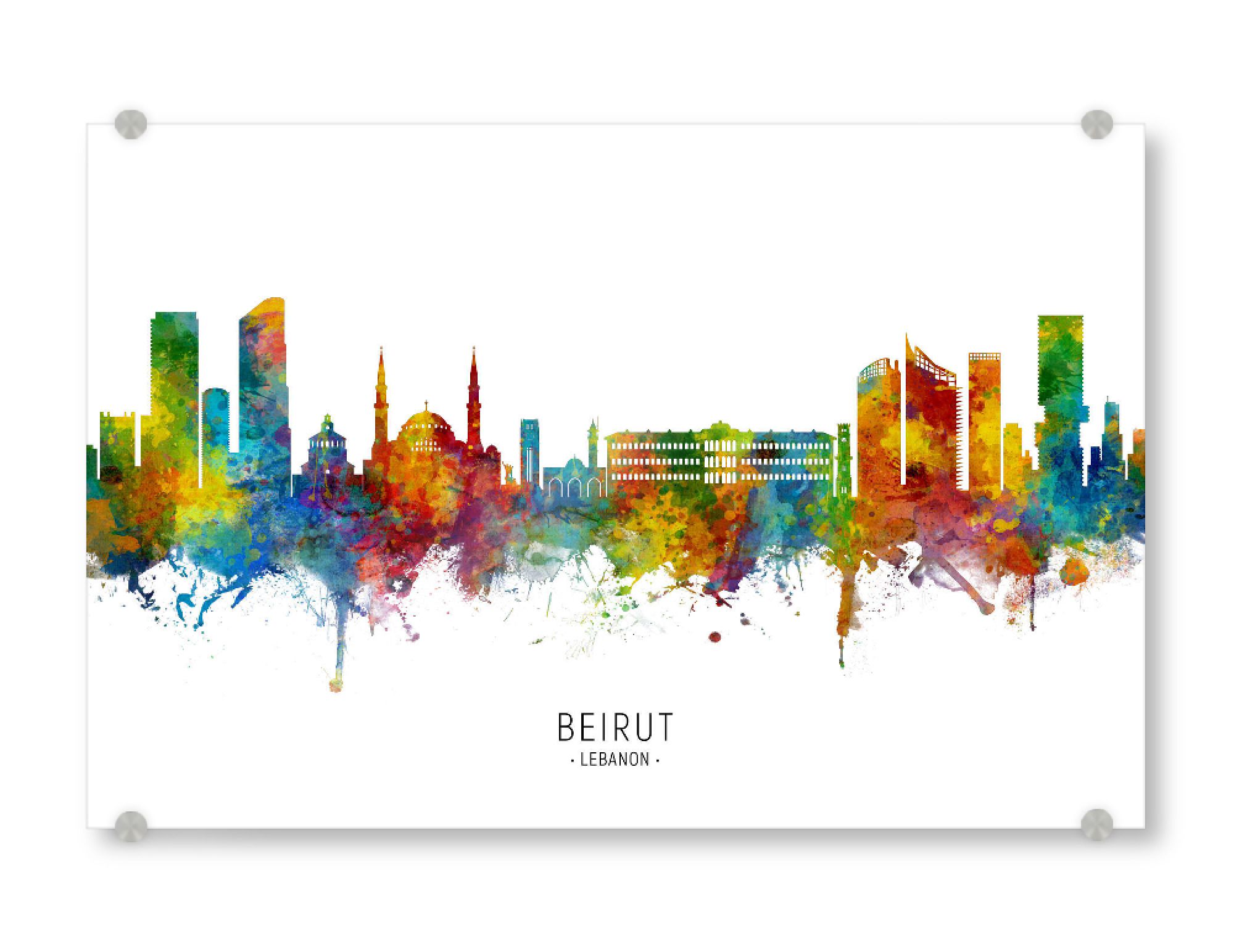 Acrylglasbild "Beirut Lebanon Skyline txt" artboxONE - Städte - Beirut,Lebanon,Skyline,Cityscape,Stadtbild,Watercolor,Painting