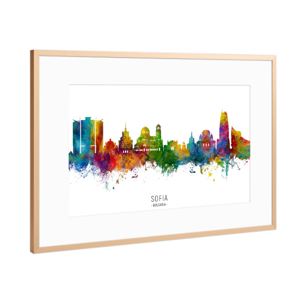 Poster mit Rahmen Kupfer "Sofia Bulgaria Skyline txt" artboxONE - Städte - Sofia,Bulgaria,Skyline,Cityscape,Stadtbild,Watercolor,Painting