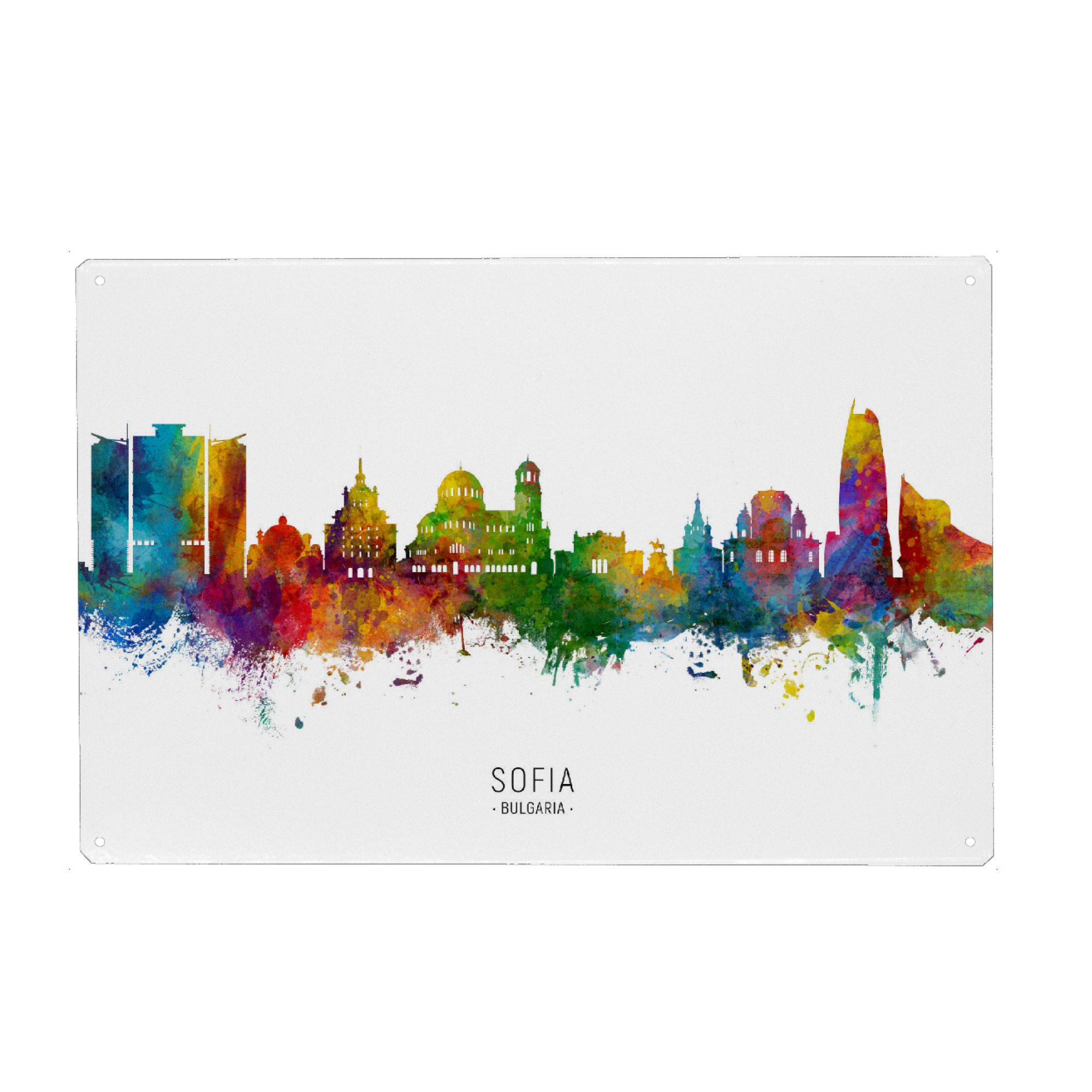 Metall Poster "Sofia Bulgaria Skyline txt" artboxONE - Städte - Sofia,Bulgaria,Skyline,Cityscape,Stadtbild,Watercolor,Painting - Blechschild