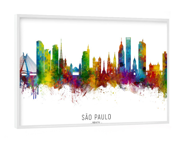 Poster mit weißem Rahmen "São Paulo Skyline Brazil txt" artboxONE - Städte - São paulo,Brazil,Skyline,Cityscape,Stadtbild,Watercolor,Painting
