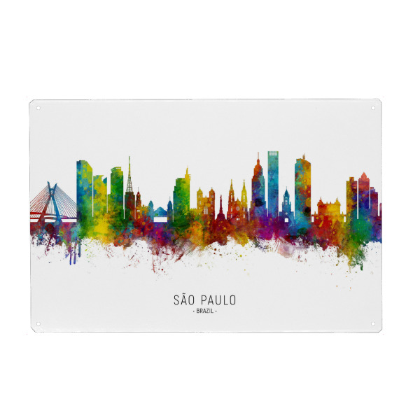Holzbild "São Paulo Skyline Brazil txt" artboxONE - Städte - São paulo,Brazil,Skyline,Cityscape,Stadtbild,Watercolor,Painting
